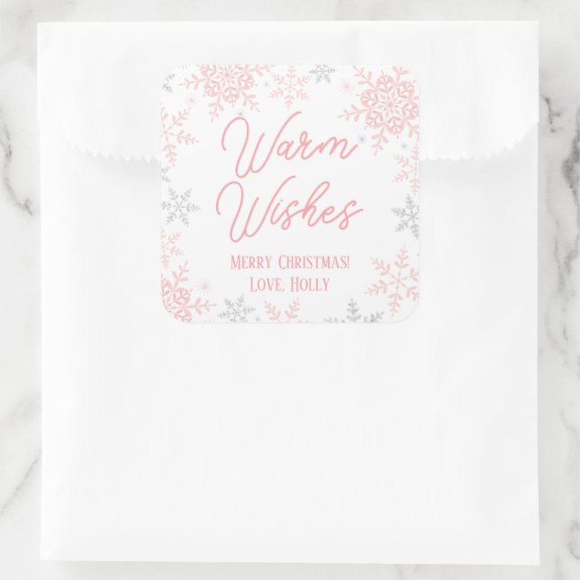 Pegatina Cuadrada Regalo de Navidades Purpurinas rosados y plateados (Bolso)