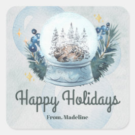 Pegatina Cuadrada Regalo de nieve globo acuático Navidades de vacaci