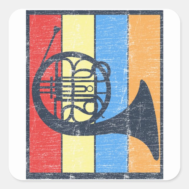 Pegatina Cuadrada Regalo de orquesta retro de jugador de instrumento (Anverso)