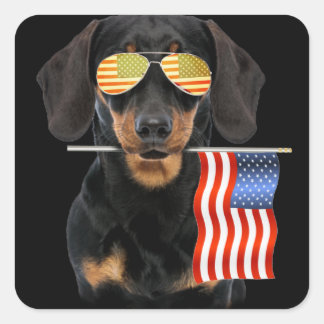 Pegatina Cuadrada Regalo de perro | Dachshund Con Bandera Usa