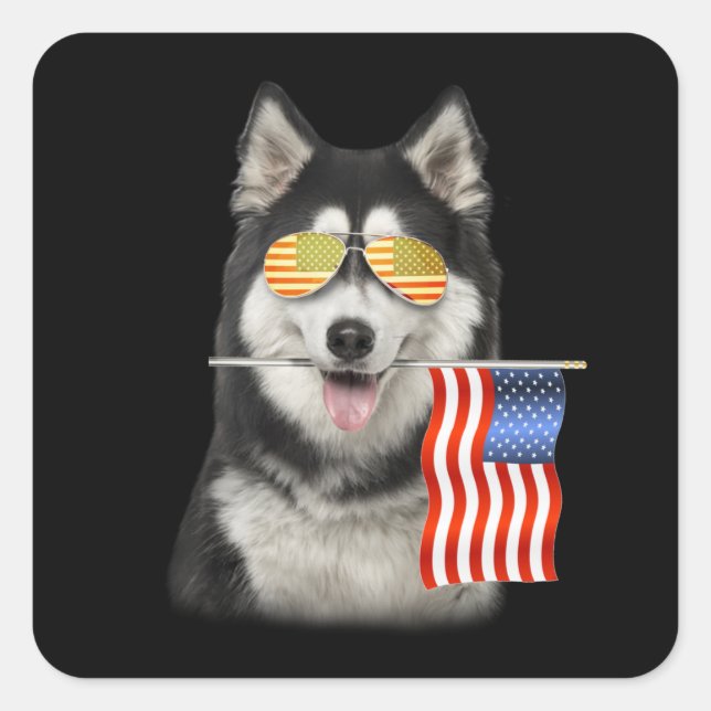 Pegatina Cuadrada regalo de perro | Regalos Husky American Flag (Anverso)