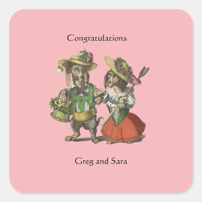 Pegatina Cuadrada Regalo de perros victorianos (Anverso)
