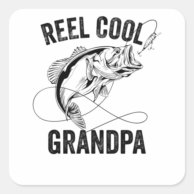 Pegatina Cuadrada Regalo de pesca del Día del Abuelo Retro de Guay R (Anverso)