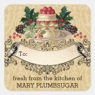 Pegatina Cuadrada Regalo de pudding de Navidad vintage para cocinar
