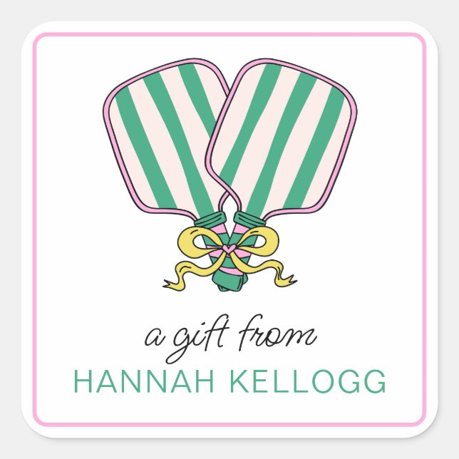 Pegatina Cuadrada Regalo de remo verde rosa y amarillo preppy (Anverso)