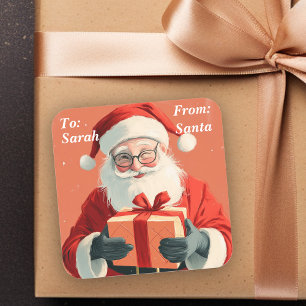 Pegatina Cuadrada Regalo de Santa para niños Niño