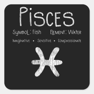 Pegatina Cuadrada Regalo de signo zodiacal Piscis retro, peces, agua