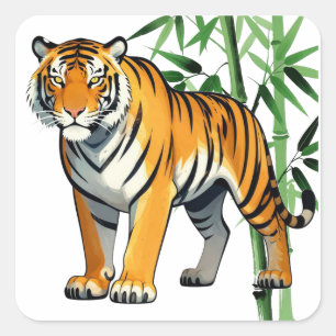 Pegatina Cuadrada Regalo de Tigre de Dibujos Animados Amante de Tigr