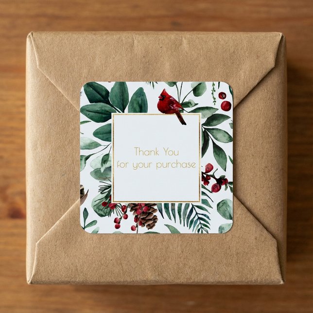 Pegatina Cuadrada Regalo de vacaciones de invierno Gracias por su co (Christmas Thank you for your purchase Square Sticker.)