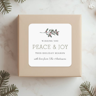 Pegatina Cuadrada Regalo de vacaciones de paz y alegría minimalista