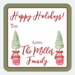 Pegatina Cuadrada Regalo de vacaciones de verano en Chinoiserie roja