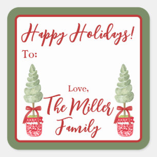 Pegatina Cuadrada Regalo de vacaciones de verano en Chinoiserie roja