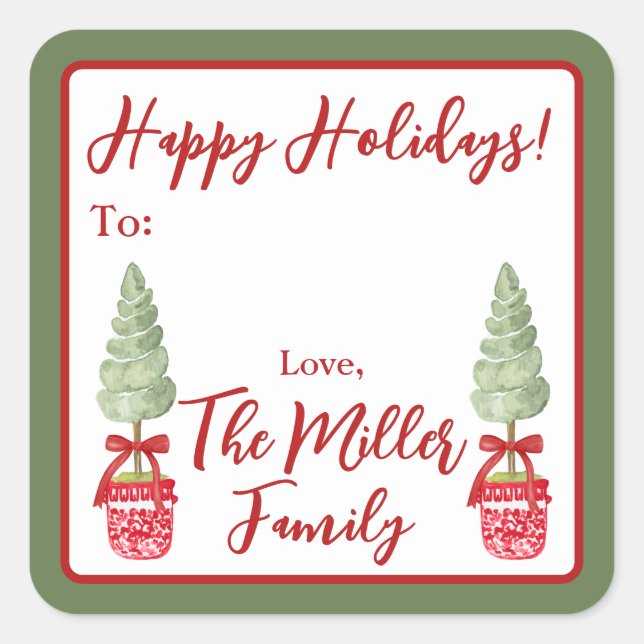 Pegatina Cuadrada Regalo de vacaciones de verano en Chinoiserie roja (Anverso)