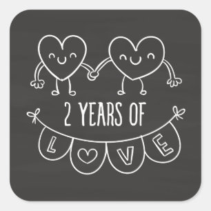 Pegatina Cuadrada Regalo del 2° Aniversario Por Su Cardilla De Caros