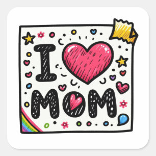 Pegatina Cuadrada Regalo del Día de la Madre   Amo a mamá