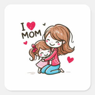 Pegatina Cuadrada Regalo del Día de la Madre Amo A Mamá