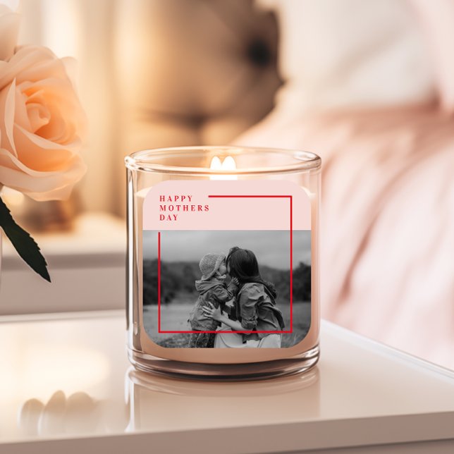 Pegatina Cuadrada Regalo del Día de la Madre con fotos rosas y rojas (Subido por el creador)