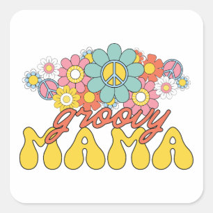 Pegatina Cuadrada Regalo del Día de la Madre Groovy Mama