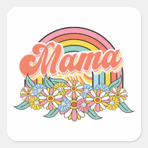 Pegatina Cuadrada Regalo del Día de la Madre   Mama Floral