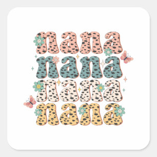 Pegatina Cuadrada Regalo del Día de la Madre   Nana Flower