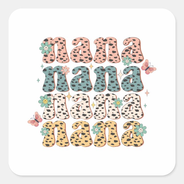 Pegatina Cuadrada Regalo del Día de la Madre | Nana Flower (Anverso)