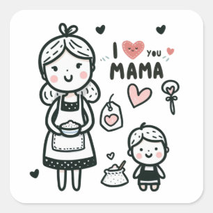 Pegatina Cuadrada Regalo del Día de la Madre Te Amo Mamá