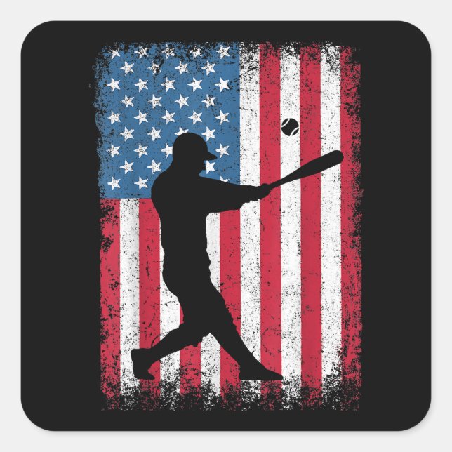 Pegatina Cuadrada Regalo del equipo de béisbol con bandera estadouni (Anverso)