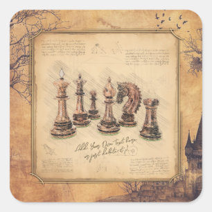 Pegatina Cuadrada Regalo del jugador de arte de piezas de ajedrez an
