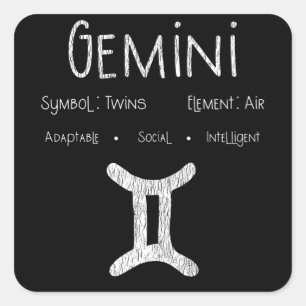 Pegatina Cuadrada Regalo del signo zodiacal Géminis retro para amant