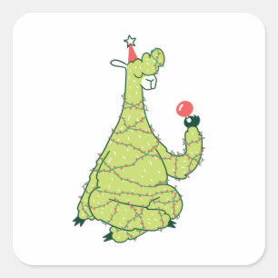 Pegatina Cuadrada Regalo divertido de Llama de Navidad para amantes