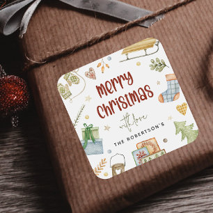 Pegatina Cuadrada Regalo Divertido de Navidad Festiva y Encantadora