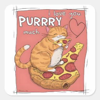 Pegatina Cuadrada Regalo divertido para amantes de gatos: Te quiero 