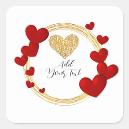 Pegatina Cuadrada Regalo el día de San Valentín con corazones rojos 