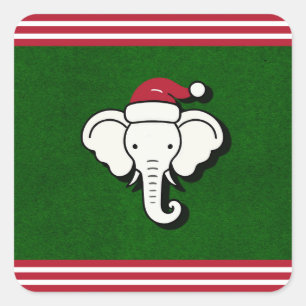 Pegatina Cuadrada Regalo Elefante Blanco Rojo & Verde Fiesta de Navi