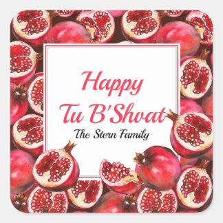 Pegatina Cuadrada Regalo granate personalizado Happy Tu B'shvatat