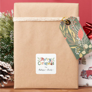Pegatina Cuadrada Regalo moderno colorido de la familia navideña
