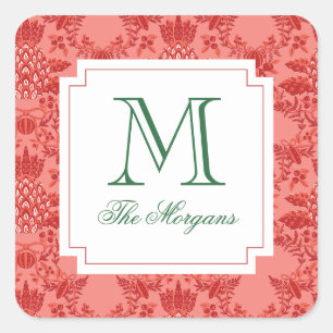 Pegatina Cuadrada Regalo monograma de piña de navidades