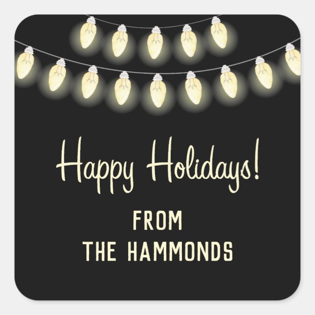 Pegatina Cuadrada Regalo navideño de luces brillantes (Anverso)