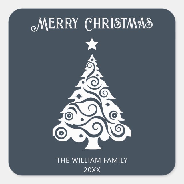 Pegatina Cuadrada Regalo navideño de navidad de merry gris minimalis (Anverso)