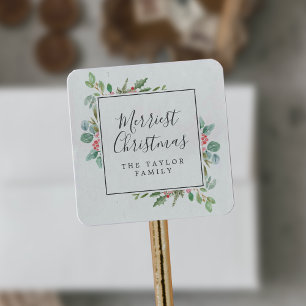 Pegatina Cuadrada Regalo navideño de verdor de los Navidades Navida