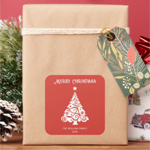 Pegatina Cuadrada Regalo navideño minimalista de ferry rojo navideño