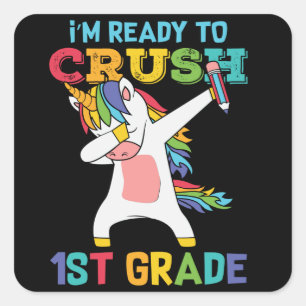 Pegatina Cuadrada Regalo para estudiantes de primer grado Unicornio
