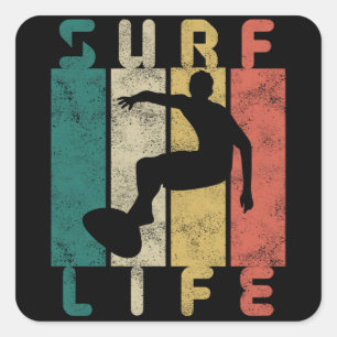 Pegatina Cuadrada regalo retro surf surfista