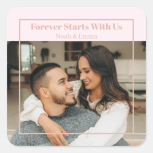 Pegatina Cuadrada Regalo Romántico de Foto y Texto Personalizado - P
