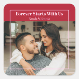 Pegatina Cuadrada Regalo Romántico de Foto y Texto Personalizado - P