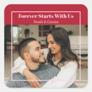 Pegatina Cuadrada Regalo Romántico de Foto y Texto Personalizado - P