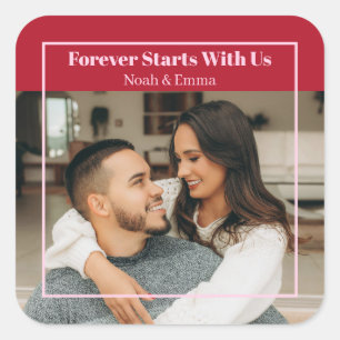 Pegatina Cuadrada Regalo Romántico Personalizado con Foto y Texto - 