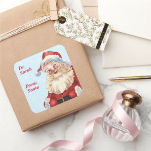 Pegatina Cuadrada Regalo Santa A De La Acuarela