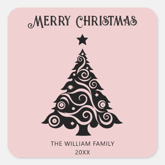 Pegatina Cuadrada Regalo simple de vacaciones en árbol de navidad de (Anverso)