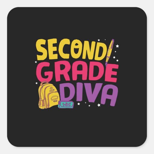 Pegatina Cuadrada Regalos 2.º Profesor | Segundo Grado Diva (Anverso)